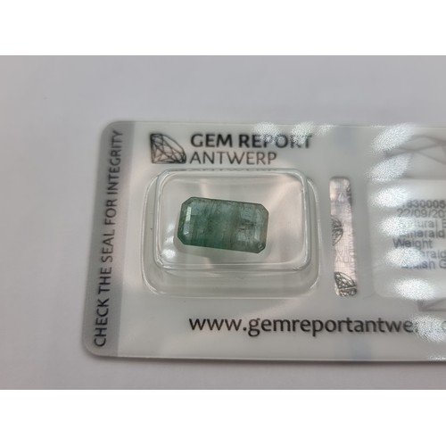 56 - A natural step cut emerald of 3.11 karats. Comes with Gem certificate report.