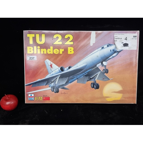 237 - A mid size 1/72 scale model of TU 22 Blinder B Soviet fighter jet. Brand new in original box.