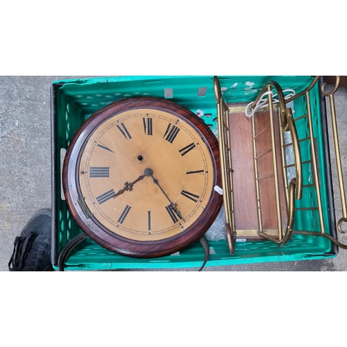 343 - A selection of five vintage items including a wooden and brass magazine rack and a large mahogany wa... 