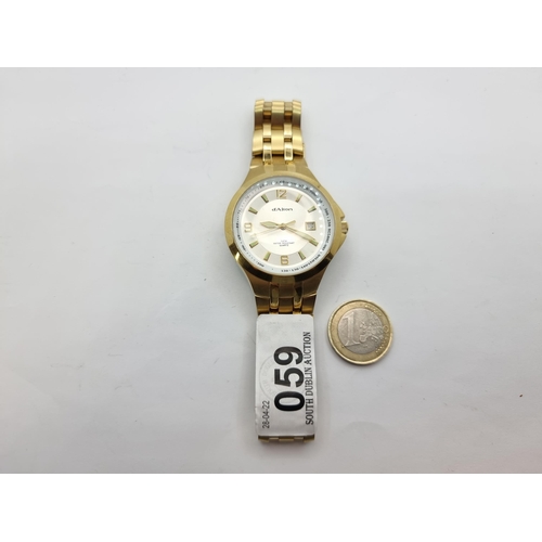 59 - A D'Alton water resistant quartz wristwatch. With luminous dial, baton hands, and datejust. With ass... 