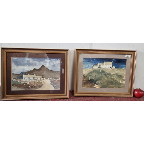 603 - Two framed and mounted original watercolour paintings by artist and renowned Irish architect Sylvest... 