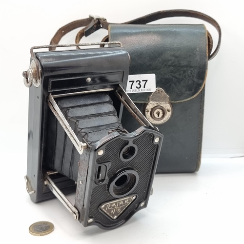 737 - A vintage Rajar no.6 TLR camera dated to 1929 in its original genuine leather carry case.