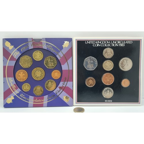 43 - Two UK Mint coin wallets. The first dated 1983, which includes the new £1 coin. Together with the 19... 
