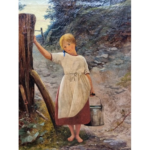 66 - Star Lot: A stunning large original oil on canvas painting of a young girl collecting water by the 1... 