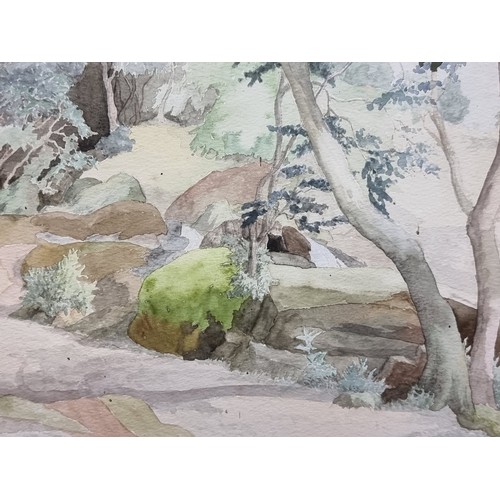 87 - A very large original watercolour on paper showing a lightly coloured forested landscape by celebrat... 