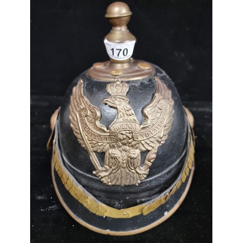 170 - Star Lot : An original antique Prussian military officer pickelhaube helmet inscribed with ''Mit Got... 