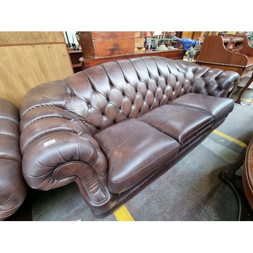 384 - Star Lot : A fantastic three piece furniture suite by Thomas Lloyd in a rich chocolate brown leather... 