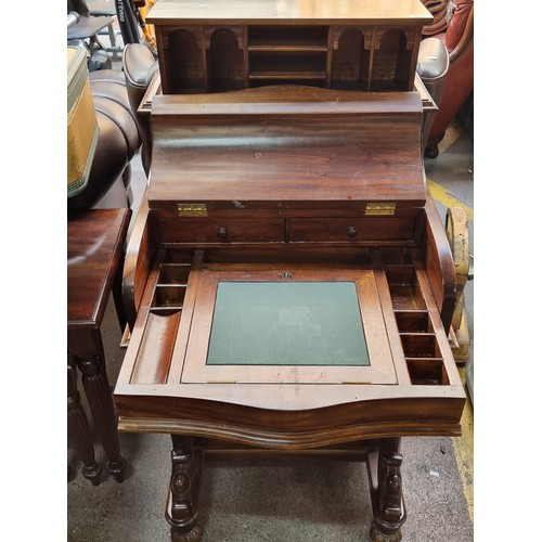 386 - Star Lot : A fabulous serpentine Davenport desk with a secret pop up top. The pull out fitted interi... 