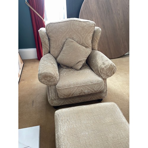 192 - Handsome 3 + 1 plus footstool suite in cream damask including a generous 3 seater sofa with loose cu... 