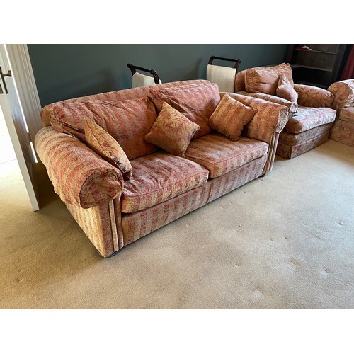 224 - Handsome 3 + 2 + 1 Rust and gold  damask Suite Including a generous 3 seater sofa with loose cushion... 