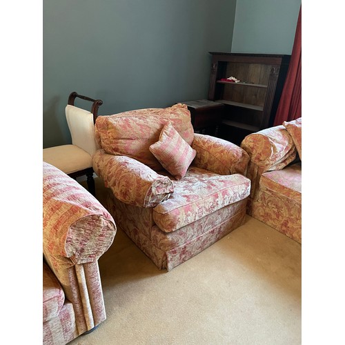 224 - Handsome 3 + 2 + 1 Rust and gold  damask Suite Including a generous 3 seater sofa with loose cushion... 