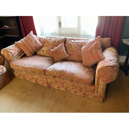 224 - Handsome 3 + 2 + 1 Rust and gold  damask Suite Including a generous 3 seater sofa with loose cushion... 