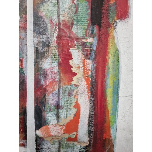 68 - A very large original mixed media on canvas painting. The movement of the colourful abstract express... 