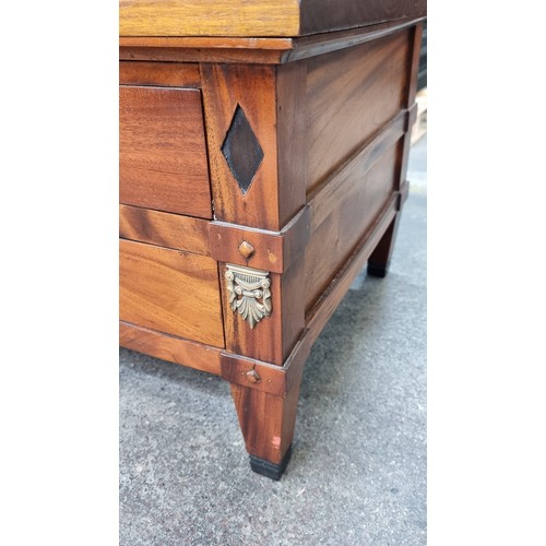 345 - A Fabulous Empire Style wooden coffee table with four drawers to each side and brass drop handles. H... 