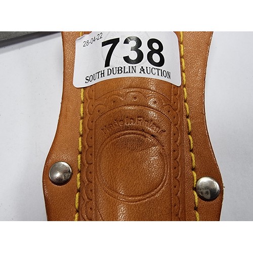 738 - A Finnish made 6'' hunting knife in a beautiful embossed genuine leather holster. Made by a famous F... 