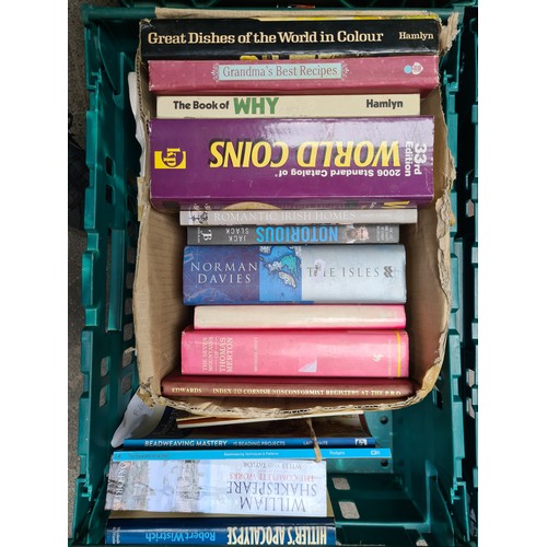 763 - Four crates filled with hardback books of various interest including many vintage and antique editio... 