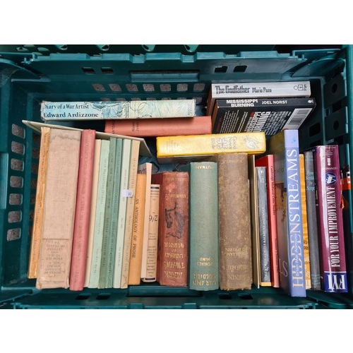 763 - Four crates filled with hardback books of various interest including many vintage and antique editio... 