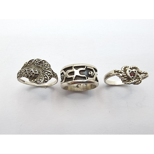 27 - A collection of three silver rings (sizes: 1 x K, 2 x M). Total Weight of silver: 9.20 Grams.