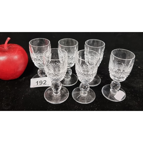 192 - A set of six Waterford Crystal glasses in the ''Colleen'' pattern. Including one example with SD.