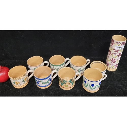 193 - A collection of nine pieces of Nicholas Mosse pottery in a variety of patterns. Including popular ex... 