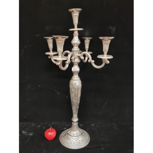 217 - A very large five-stem free-standing  candelabra. With four adjustable branches and a single stem. W... 