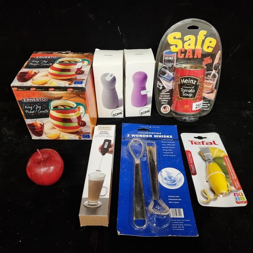 251 - A selection of seven new  kitchenware items including a pair of spice mills by ''Zone' Denmark'', a ... 