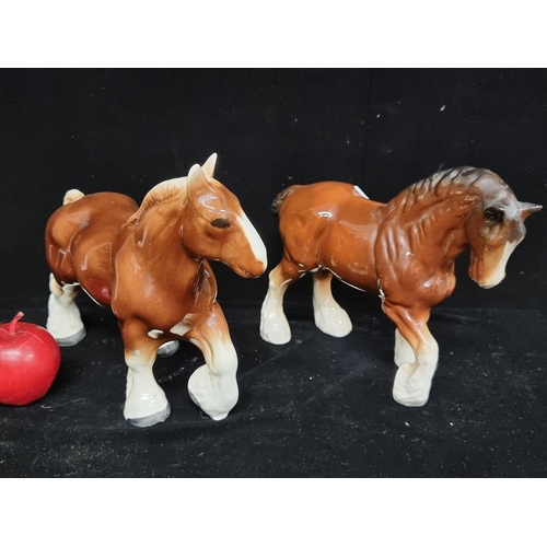 279 - A lovely pair of large ceramic Cydesdale horses, hand painted in shades of cream, chestnut brown and... 