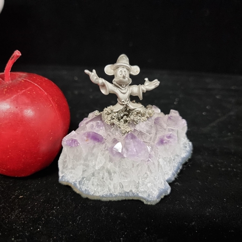 287 - A decorative genuine amethyst geode, topped with Disney's Mickey Mouse in his iconic Fantasia costum... 