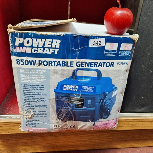 342 - A Powercraft 850W portable petrol generator in its original box.