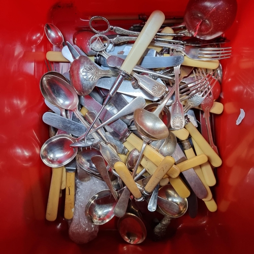 344 - A very large collection of EPNS items including soup spoons, ladles, tongs, forks and more. Many wit... 