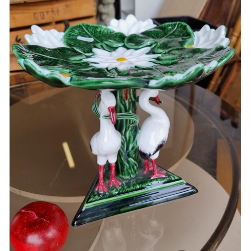 783 - A wonderful Portuguese made ceramic plant pedestal stand. With a canopy of lily pads, supported by a... 