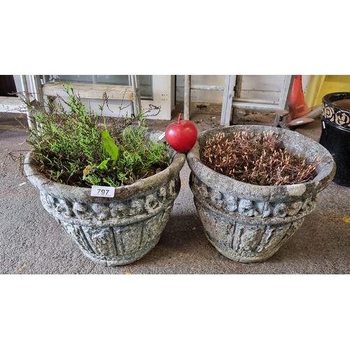 797 - Two very heavy planters with profuse relief ornament