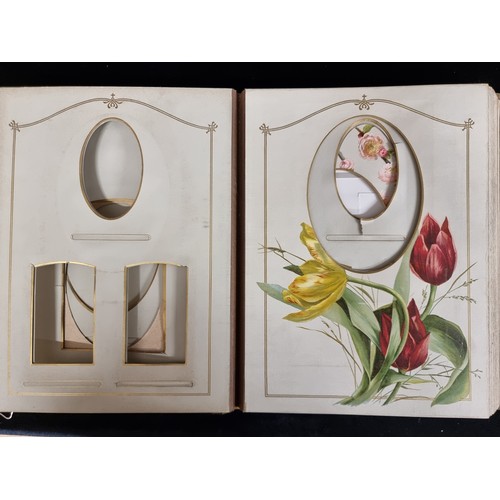 241 - A stunning example of an antique Victorian photo album with heavy card mounts decorated with floral ... 