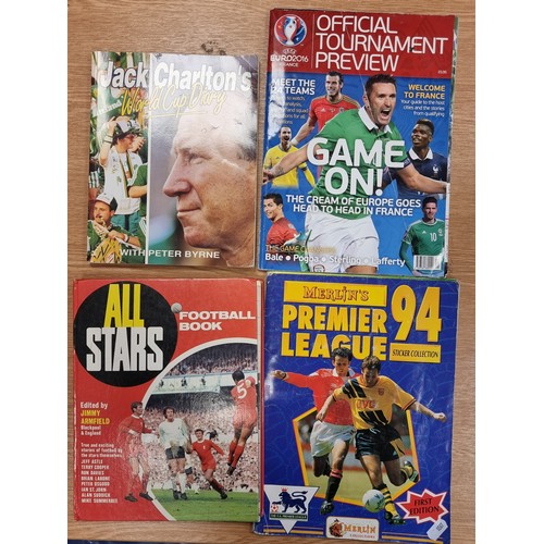 348 - Four vintage fotball items inc a 1994 premier league sticker album mostly full an all star football ... 