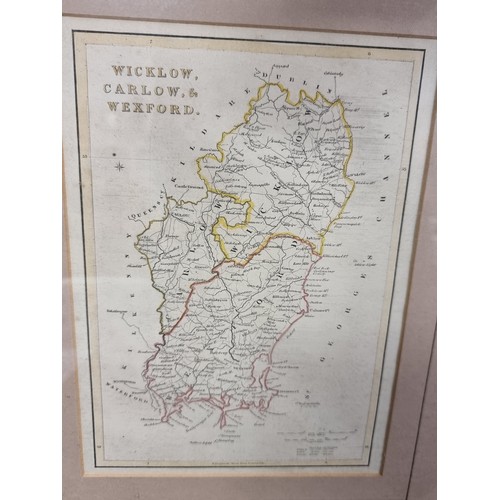 263 - An antique framed vintage map of Counties Wicklow, Carlow and Wexford with hand colored detail and b... 