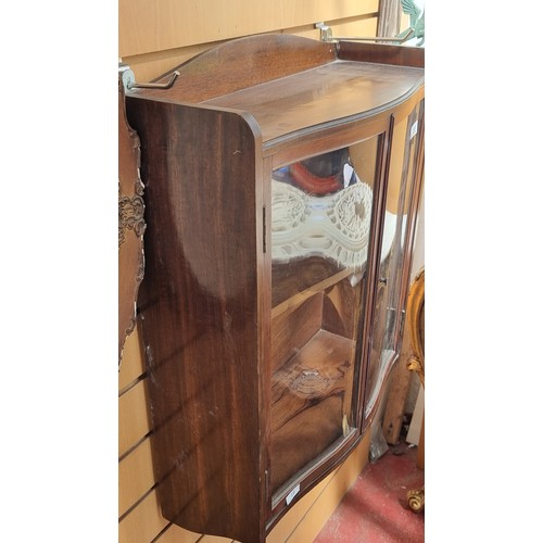 330 - A beautiful antique Mahogany wall mounting cabinet with glass fronted, bow shaped doors with one she... 