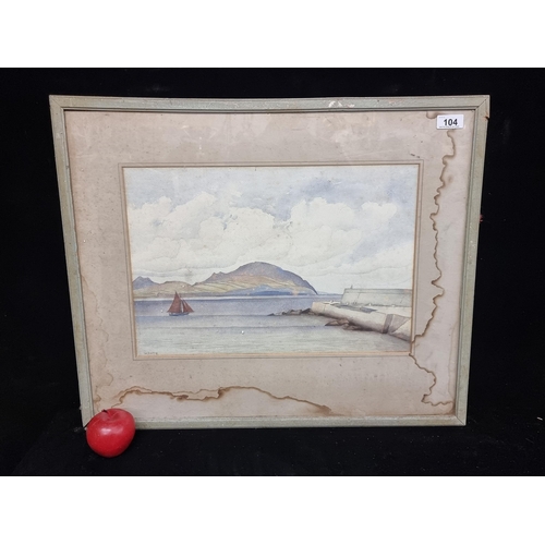 104 - A lovely original vintage watercolour on paper painting of a sailboat overlooking Howth Head in mute... 