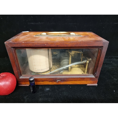 242 - An antique maritime eight bellows barograph to record  atmospheric pressure. Housed in a rectangular... 
