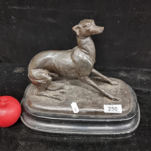 250 - A striking heavy bronze antique sculpture of a whippet dog. A fabulous dynamic and expressive piece ... 