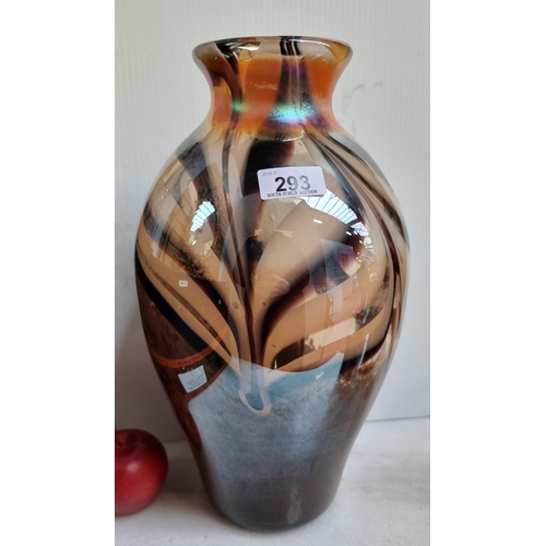 293 - A stunning 1960's handblown bohemian glass vase in feathered autumnal tones of plum, peach and ochre... 