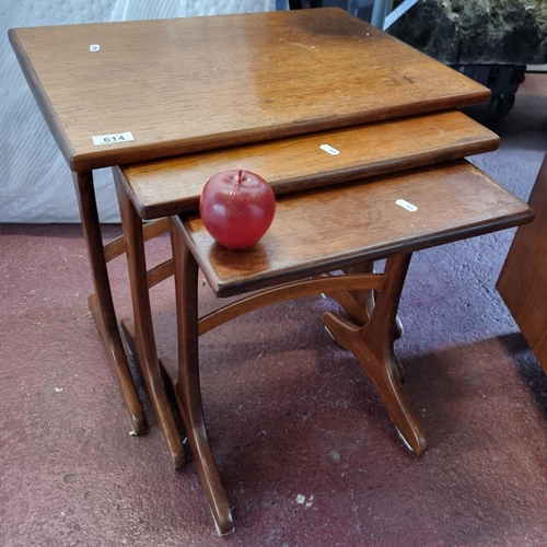 614 - A set of three teak mid-century G Plan nesting tables in very good condition.