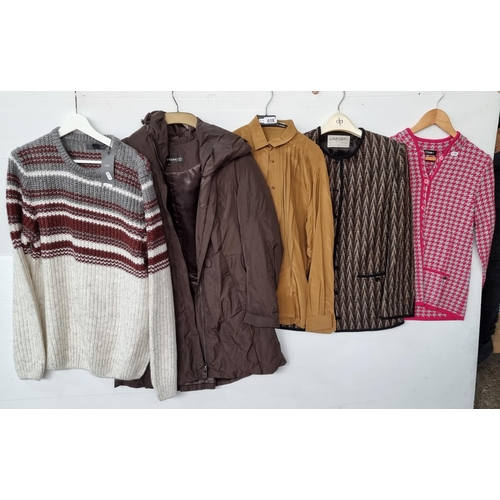 618 - five clothing items including a plush Greenstone coat in a deep grey(Size 38), a M&S knit jumper (ta... 