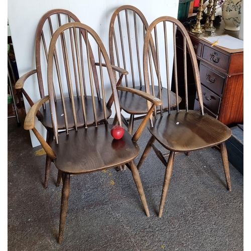 638 - Star Lot : Four very handsome, genuine vintage Ercol chairs. With wonderful delicately turned spindl... 