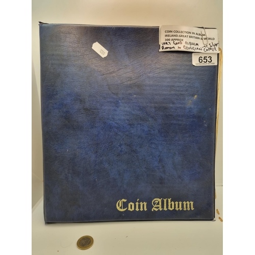 653 - A very large collection of approximately 300 coins, contained neatly in a coin mounted album. This c... 