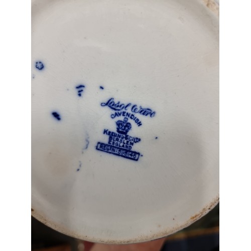 120 - An antique Losol Ware ceramic lidded biscuit barrel. Lavishly decorated in the ''blue flow'' Cavendi... 