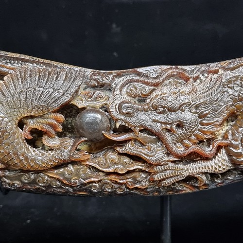 640 - A fabulous Water Buffalo horn with fantastic carved Chinese motifs of Phoenix and Dragons with a cus... 
