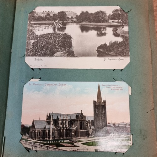 652 - A very interesting antique post card album, of approximately 80 cards. Mostly in vivid colour form, ... 