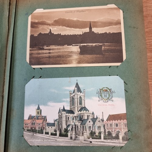 652 - A very interesting antique post card album, of approximately 80 cards. Mostly in vivid colour form, ... 