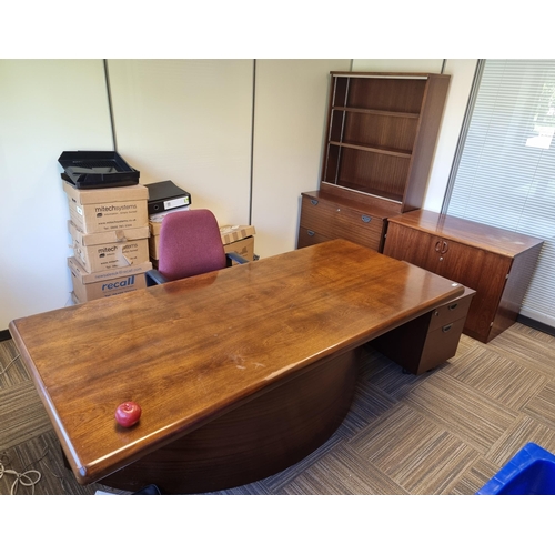 120 - Nice straight large manager desk with curved front with 2 matching cabinets inc one with an open boo... 