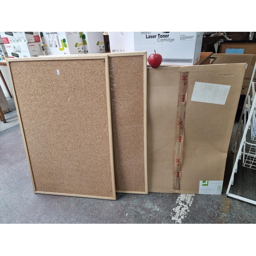 72 - Three items comprising of a Q-Connect AI flipchart pad and two wooden framed cork boards 90x60 cms.